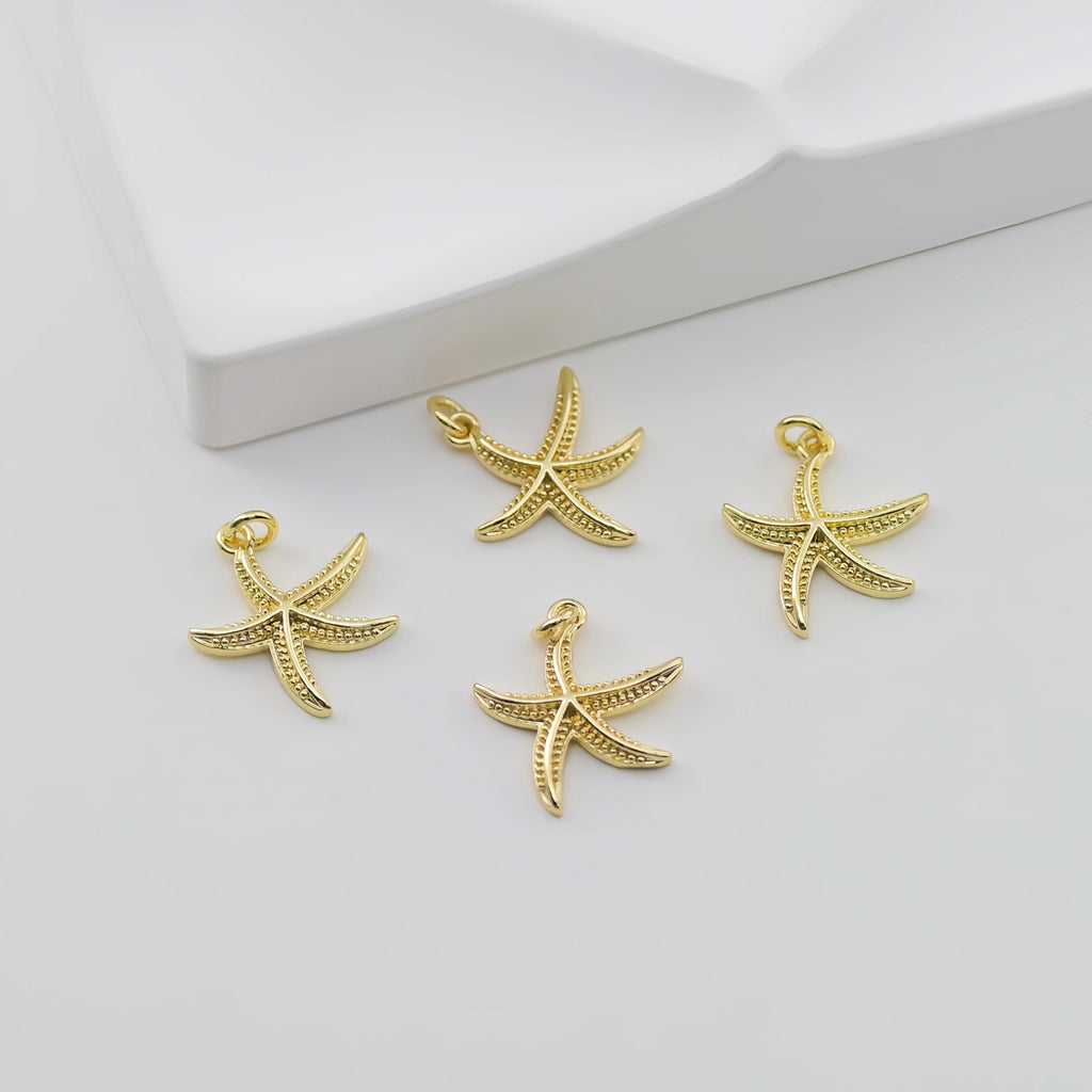 Dijes de estrella de mar dorados, chapados en oro de 18 quilates, delicado colgante con forma de estrella de mar, ideal para hacer pulseras S20794