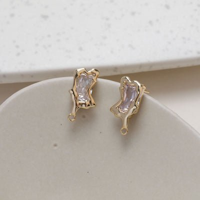 Irregular Pave CZ Earring Post, 14K Gold/Silver Plated,  S925 Silver Pin Nickel Free Earrings, Hypoallergenic Earring Findings GZ125