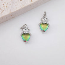 Load image into Gallery viewer, Dainty Planet and Moon Charm, CZ Pave Pendant, Green Gemstone, 18K White Gold Plated, Necklace Pendant Findings S20286