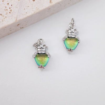 Dainty Planet and Moon Charm, CZ Pave Pendant, Green Gemstone, 18K White Gold Plated, Necklace Pendant Findings S20286