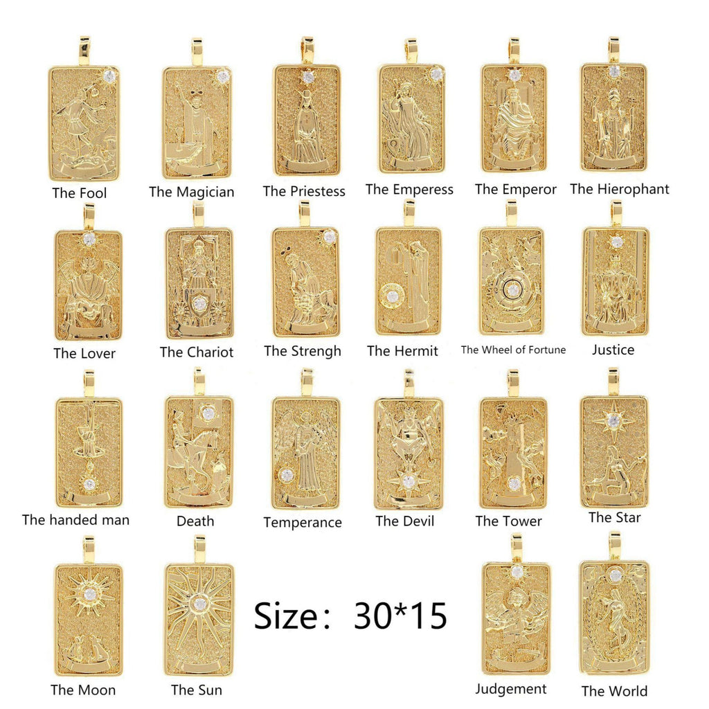 Dijes de cartas del Tarot, colgantes chapados en oro brillante de 18 quilates, para hacer collares, 30 x 15 mm, accesorios para bisutería - S390