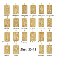 Cargar imagen en el visor de la galería, Dijes de cartas del Tarot, colgantes chapados en oro brillante de 18 quilates, para hacer collares, 30 x 15 mm, accesorios para bisutería - S390