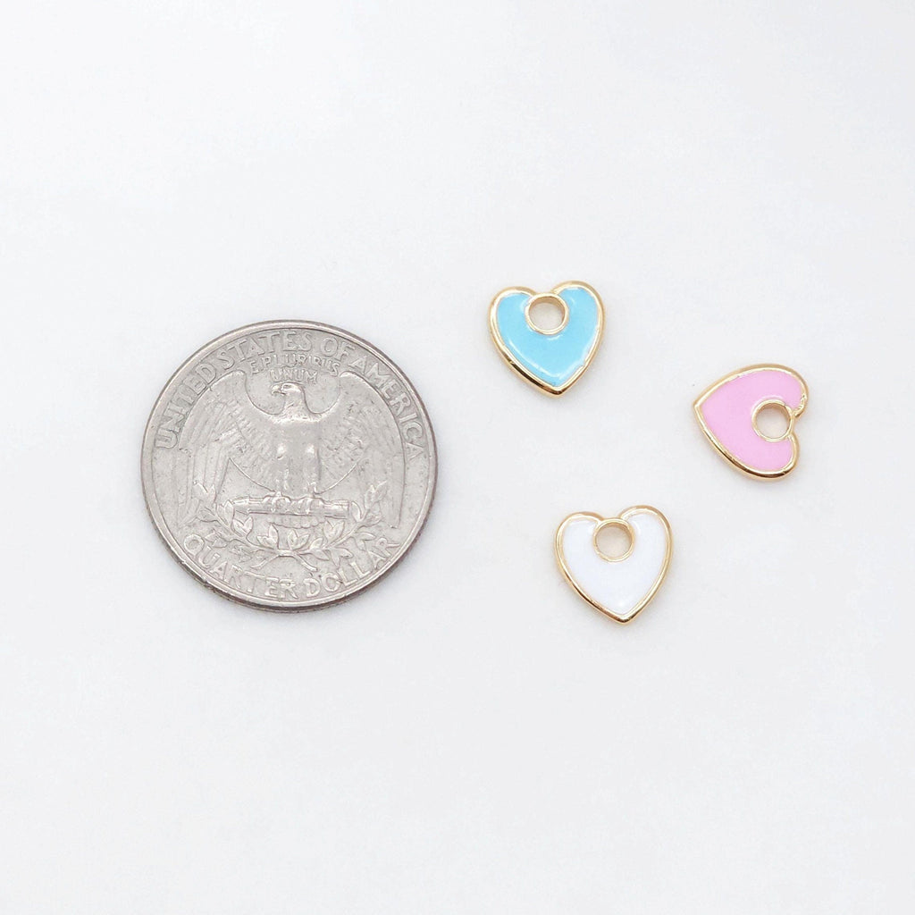 Enamel Heart Charm, 18K Gold Plated Heart Pendant, 10mm, Necklace Bracelet Making Pendant S20462