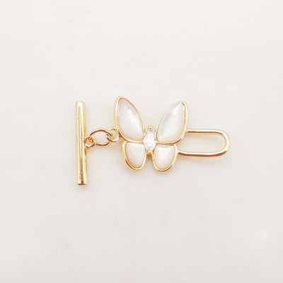 Butterfly OT Toggle Clasps, 18K Gold Plated OT Buckle, Mother of Pearl, Necklace Closure, Connectors Clasps, Jewelry Findings ZX048