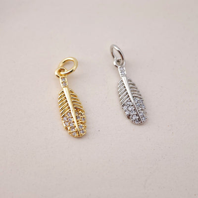 CZ Pave Leaf Charm, Leaf Pendant, 18K Real Gold Plated Brass Earring Charms, Jewelry Findings S1203