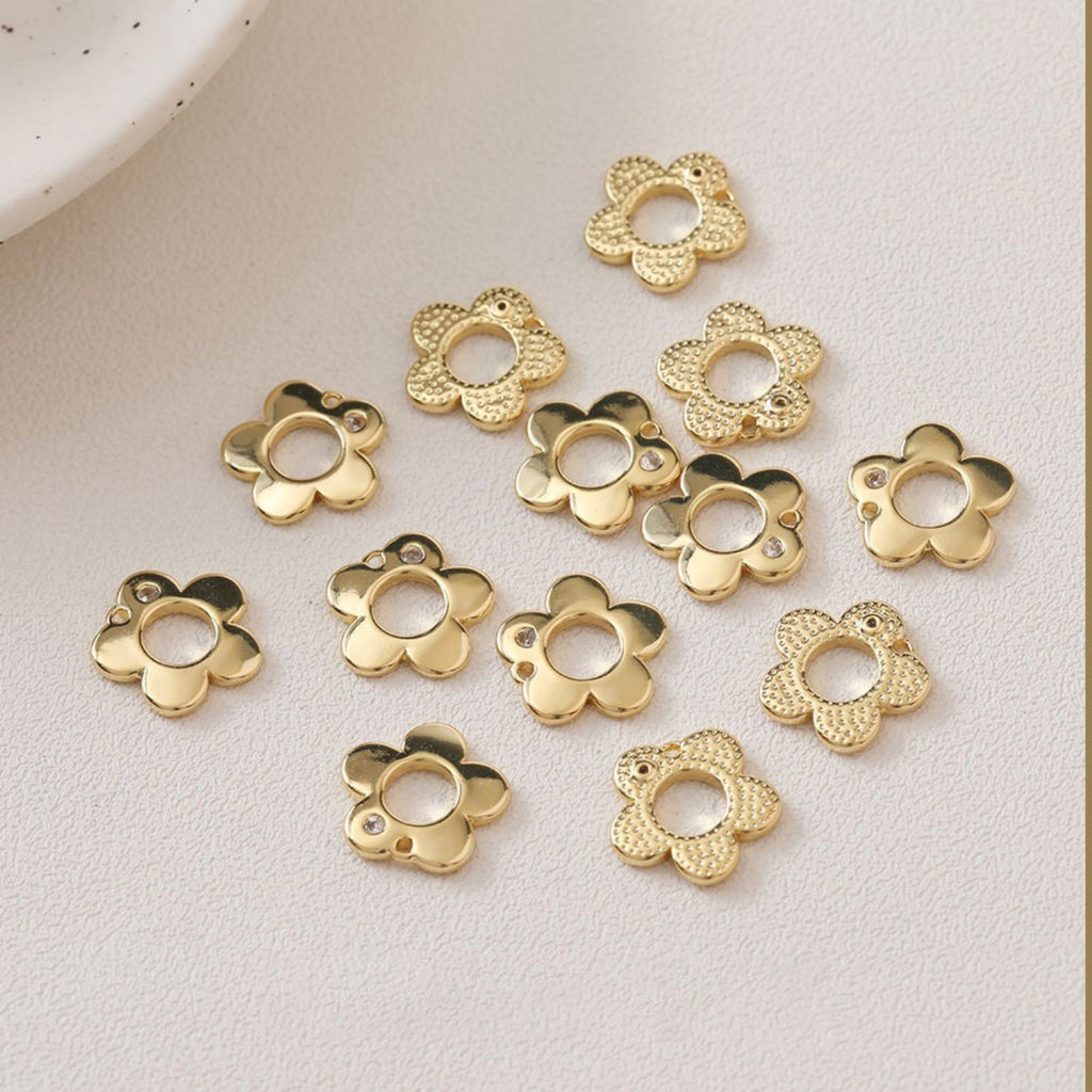 Flower Charms, 14K Gold/Silver Plated Cubic Pave Charms, Flower Pendant, Necklace Earring Making Charms, 15mm, Jewelry Findings GZ196