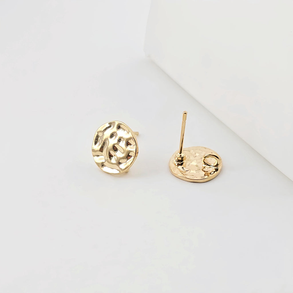 14K Gold Round Hammered Post With Loop, Round Stud Earring Nickel Free, 11mm, Hypoallergenic Earring Findings ZX304-Z083