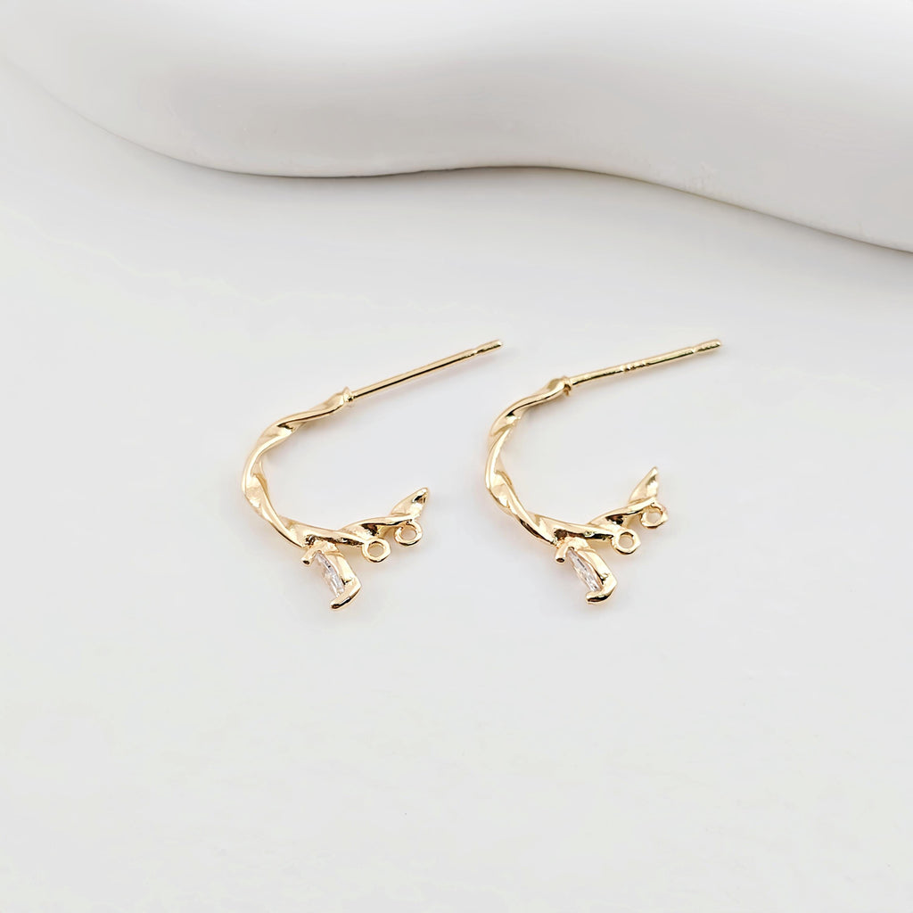 14K Gold Plated Ear Wires with 2 loops, Cubic Pave, S925 silver pin, Nickel Free, Fish Hooks, Ear Wires for Jewelry Making ZX261
