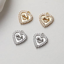 Load image into Gallery viewer, Gold Heart Pendant, CZ Pave, Bow Tie Pendant, Heart Charm for Necklace Making, Jewelry Findings GT041