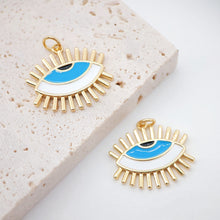 Load image into Gallery viewer, Enamel Cubic Evil Eye Charm, 18K Gold Plated Micro CZ Pave Eye Pendant, Necklace Making Charm, Jewelry Findings S915