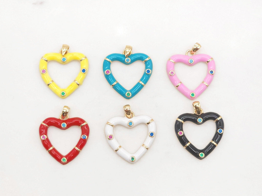 Enamel Heart Charm, 6 Color You Choose, 18K Gold Plated Heart Pendant, 21mm, Necklace Bracelet Making Pendant S20374