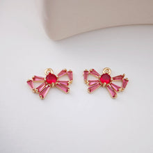 Load image into Gallery viewer, Cubic Bow Charm, 14K Gold Plated Bow Tile Pendant, Clear Micro CZ Pave Bowtie Charm, 18x12mm, Jewelry Findings STG013-F168-F075