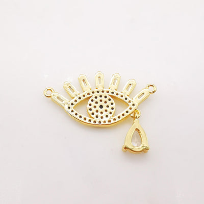 Cubic Evil Eye Charm, 18K Gold Plated Micro CZ Pave Eye Pendant, 29x15mm, Necklace Making Charm, Jewelry Findings S850
