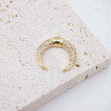 Load image into Gallery viewer, Cubic OX Horn Charm, 18K Gold Plated Crescent Moon Pendant, Micro CZ Pave Charm, 20x21mm, Jewelry Findings S109
