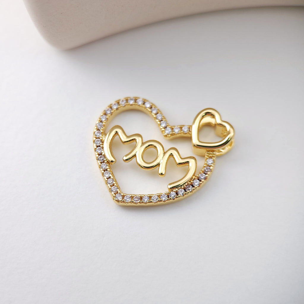 Gold LOVE Mama Pendant, Mom Pave Charm, 18K Gold Plated Brass, Necklace Making Charm, Jewelry Findings S1129