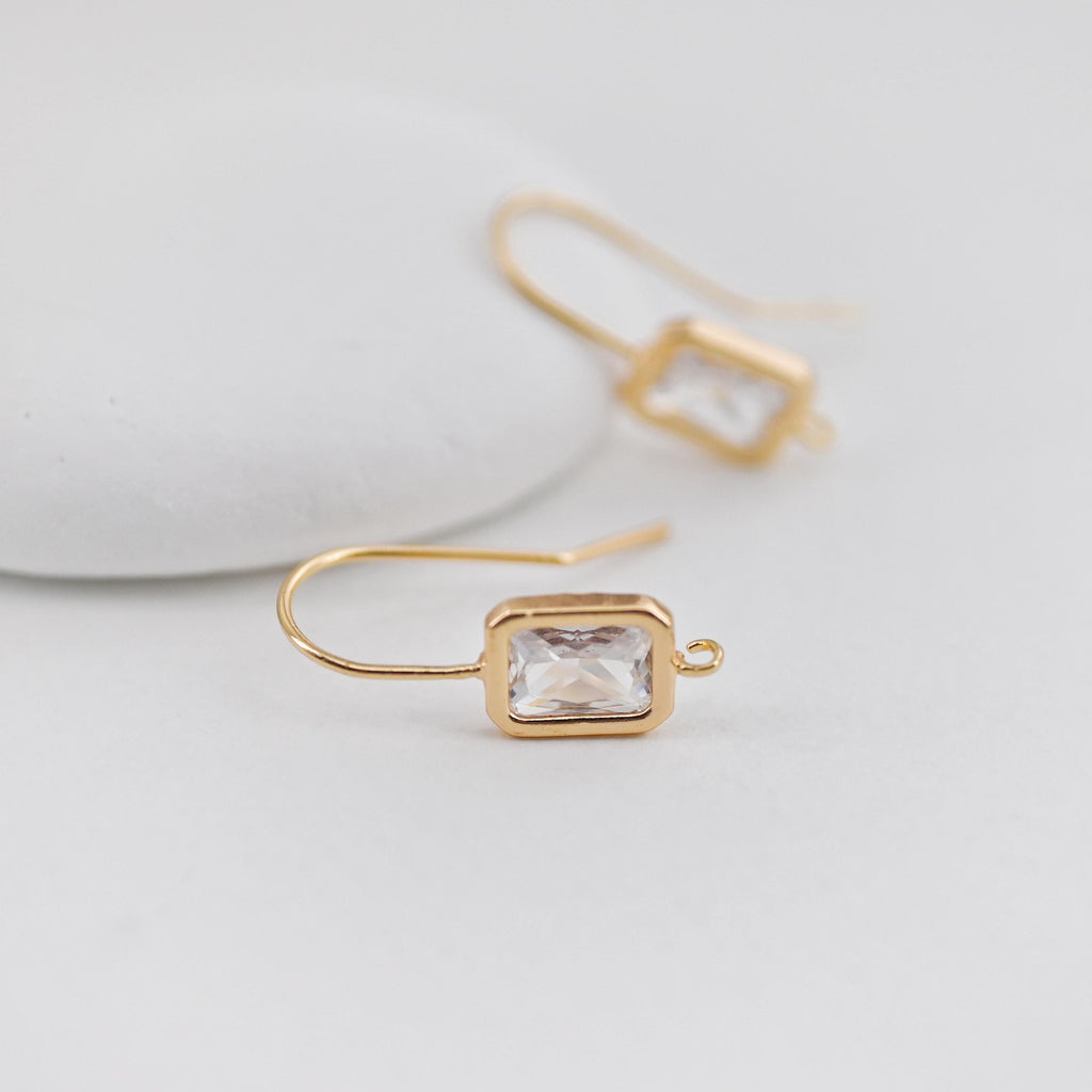14K Gold Plated Ear Wires, Square Cubic Pave Earring Hooks, Nickel Free, Fish Hooks, Ear Wires for Jewelry Making ZX322