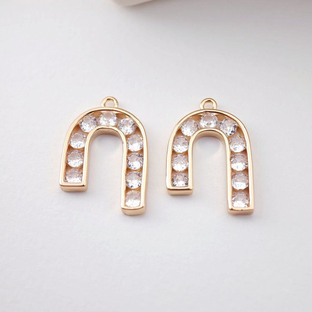CZ Pave Arch Charm, Cubic Pendant, Earring Connectors, Real Gold Plated Brass Earring Charms, Jewelry Findings D0060