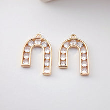 Load image into Gallery viewer, CZ Pave Arch Charm, Cubic Pendant, Earring Connectors, Real Gold Plated Brass Earring Charms, Jewelry Findings D0060