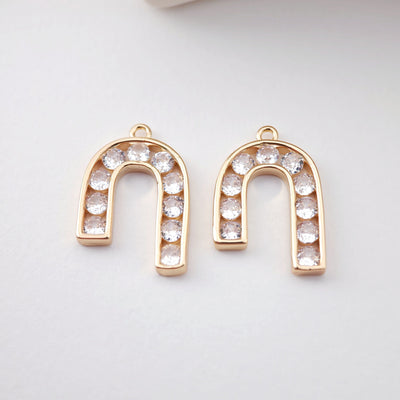 CZ Pave Arch Charm, Cubic Pendant, Earring Connectors, Real Gold Plated Brass Earring Charms, Jewelry Findings D0060