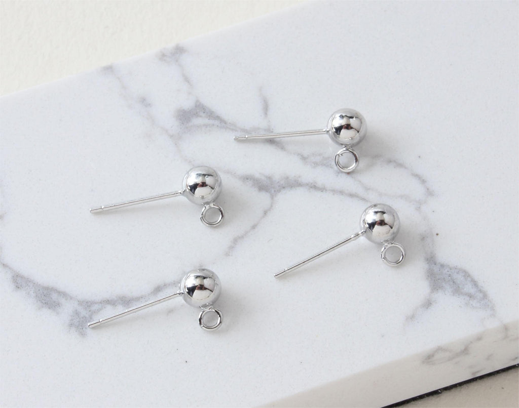 10pcs Ball Ear Post With Side Loop, S925 Silver Ear Pin Nickel Free Earrings, Gold/Silver Ear Stud, Hypoallergenic Earring Findings G006
