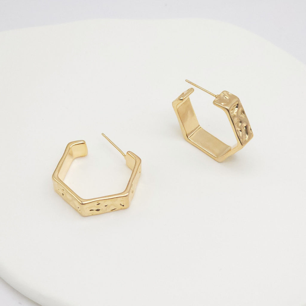 10 قطع - أقراط سداسية الشكل على شكل حرف C، مطلية بالذهب عيار 14 قيراطًا، دبوس فضة S925، أقراط خالية من النيكل، أقراط أذن، نتائج أقراط مضادة للحساسية ZX131