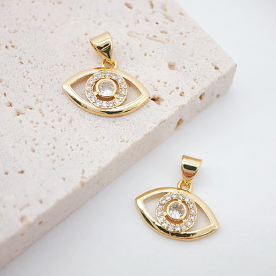 قطعتان - 10 × 17 مم من دلايات عين الشر، قلادة مكعبة مرصعة بالجواهر، دلايات عين الشر مطلية بالذهب عيار 18 قيراطًا، دلايات قلادة، قطع مجوهرات S617