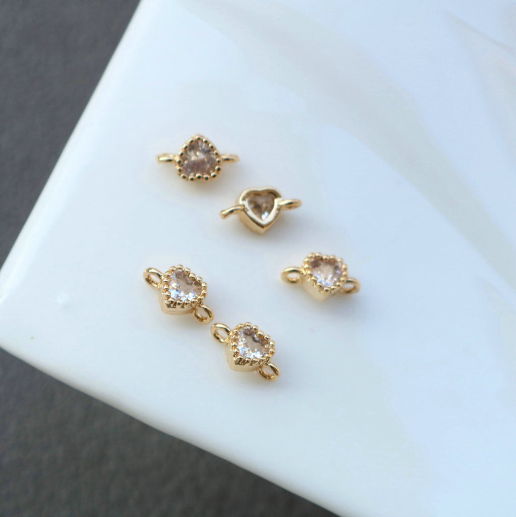 10pcs Tiny Heart Connector, 14k Gold CZ Pave Pendant, Bracelet Necklace Pendant, Real Gold Plated, Jewelry Findings HL103-F104