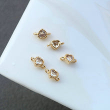 Load image into Gallery viewer, 10pcs Tiny Heart Connector, 14k Gold CZ Pave Pendant, Bracelet Necklace Pendant, Real Gold Plated, Jewelry Findings HL103-F104