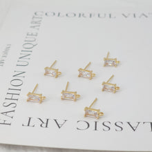 Load image into Gallery viewer, 4pcs Rectangular CZ Earring Post With Loop, S925 Silver Pin Nickel Free Post, 18K gold Plated, Hypoallergenic Earring Findings ZX059