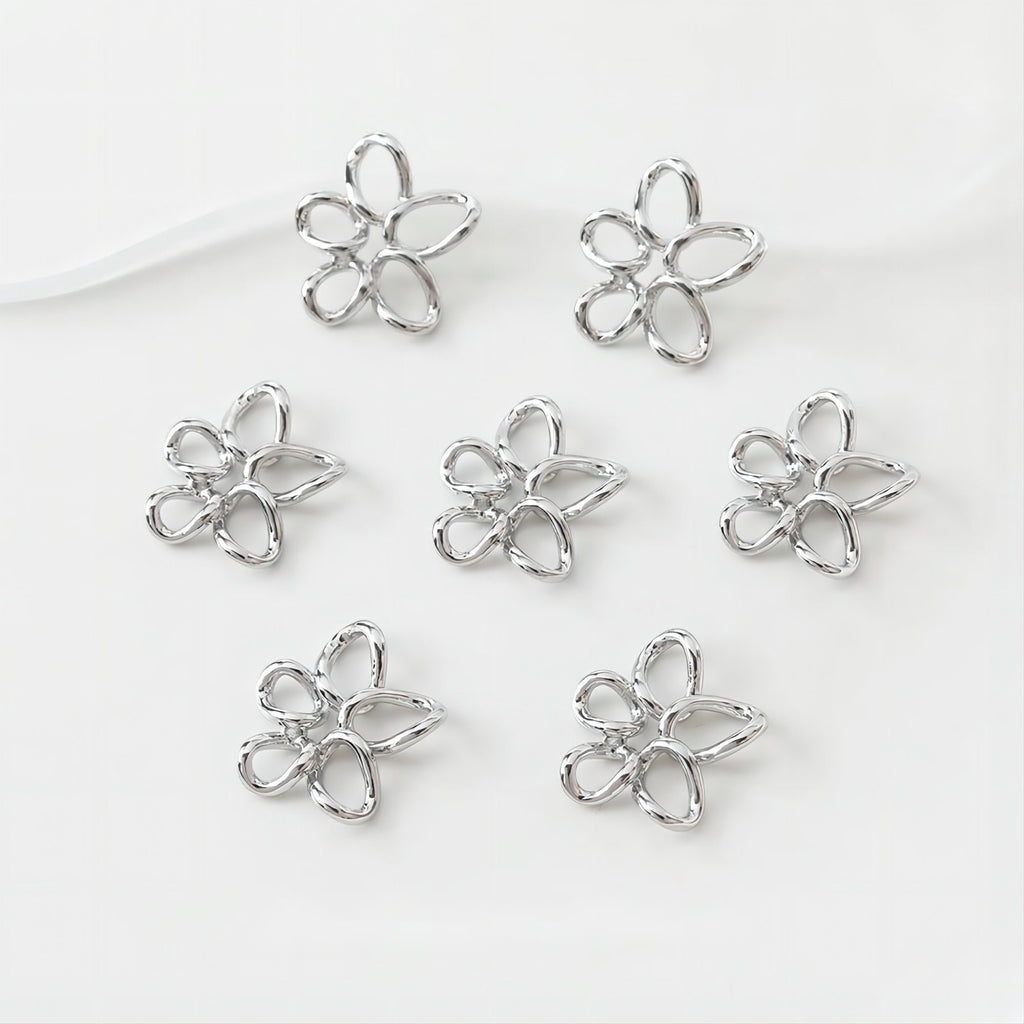 Openwork Flower Earring Post, Pendant, 14K Gold/Silver, S925 Silver Pin Nickel Free Earrings, Flora Ear Stud with Loop GE011