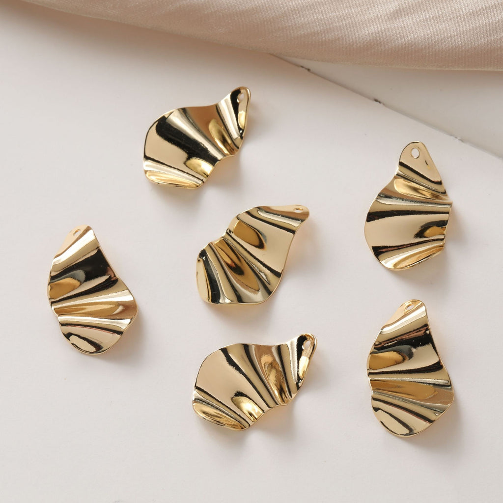 Irregular Pleated Drop Pendant, 14K Gold Plated, Irregular Charm, Earring Making Finding JG014