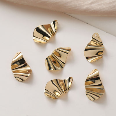 Irregular Pleated Drop Pendant, 14K Gold Plated, Irregular Charm, Earring Making Finding JG014