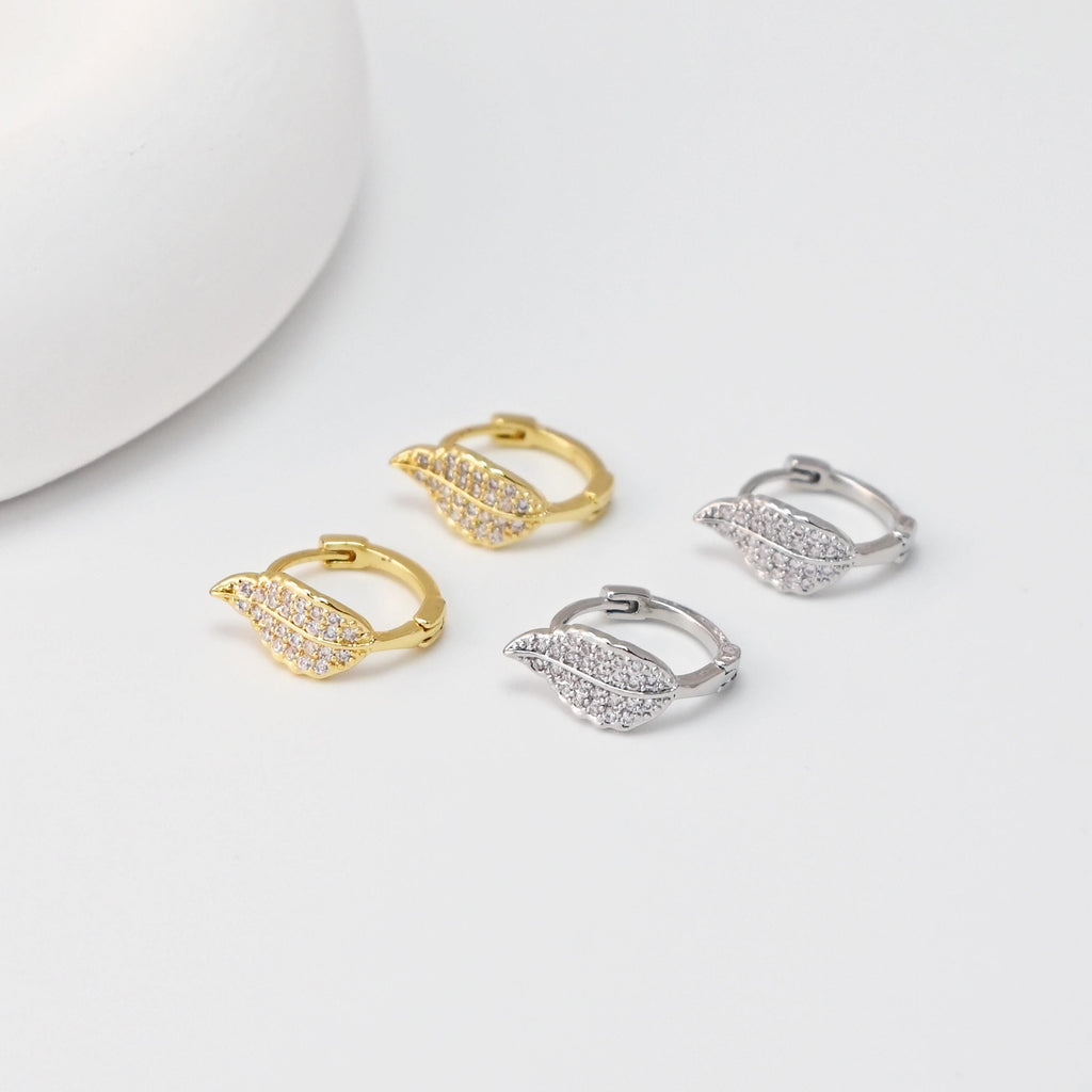 CZ Pave Leaf/Moon/Evil Eye Earring Hoop, Gold Plated Huggie Hoop Earring, DIY Earring  Findings, Handmade Earring Supplies D0537-D0560-D0542