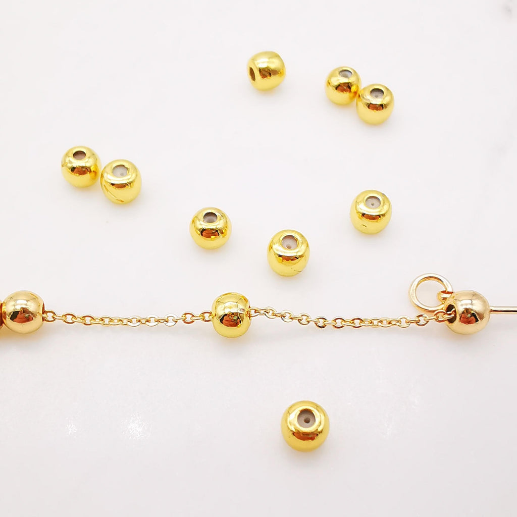 10 cuentas redondas de goma con tope, 3/4/5 mm, chapadas en oro, ajustables y deslizantes, suministros para bisutería, accesorios para pulseras YY006