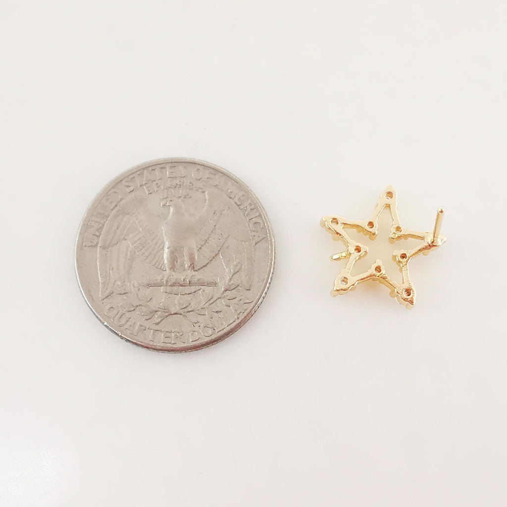 4PCS Pentagram Star Ear Post with Loops, S925 Silver Ear Pin, Nickel Free, CZ Pave, 15mm, 18K Gold Plated Stud Earring Finding ZX032