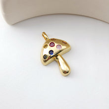 Load image into Gallery viewer, Mushroom Charm, 18K Gold Plated, Cubicl Pave Pendant, Neckalce Bracelet Making Pendant, Jewelry Supply Finding S1230