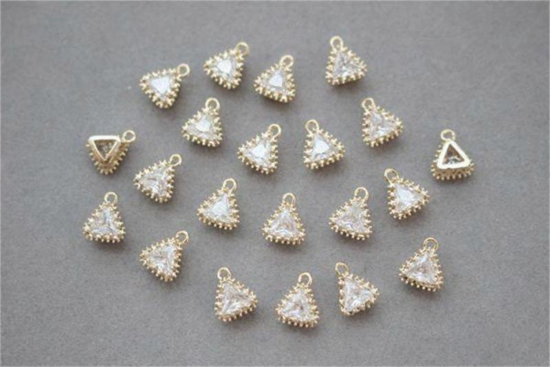 Heart Charms, Drop, Triangles Crystal Cubic Pave Pendant, 14K Gold Plated, Bracelet Necklace Making Pendants, Jewelry Findings GZ427