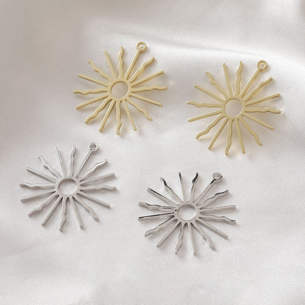 10 colgantes de sol con forma de rayo de sol, chapados en oro de 14 quilates y plata, de 28 mm, para hacer collares, accesorios de joyería ZZ096