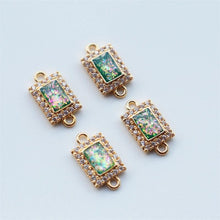 Load image into Gallery viewer, 5pcs Faux Opal Rectangular Connectors, Cubic Zircon Crystal Pendant, Bracelet Necklace Pendant, 14K Gold Plated, Jewelry Findings JY083-F029
