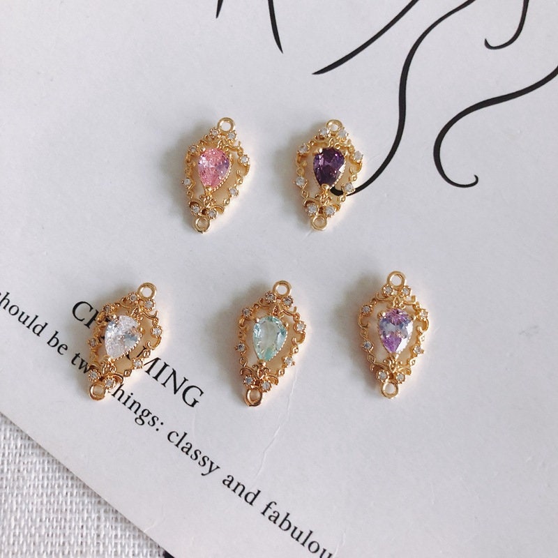 4 piezas de dijes de conector de flor con bucles, conector bohemio, colgante de pavé cúbico, fabricación de pulseras y collares, accesorio de joyería chapado en oro MY033-F037