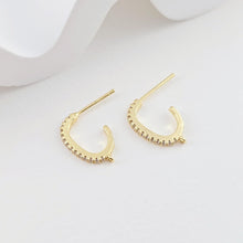 Load image into Gallery viewer, C Shape Ear Post, Nickel Free, CZ Pave, 18.9*16.4mm, 18K Gold Plated Stud Earring Finding D0277
