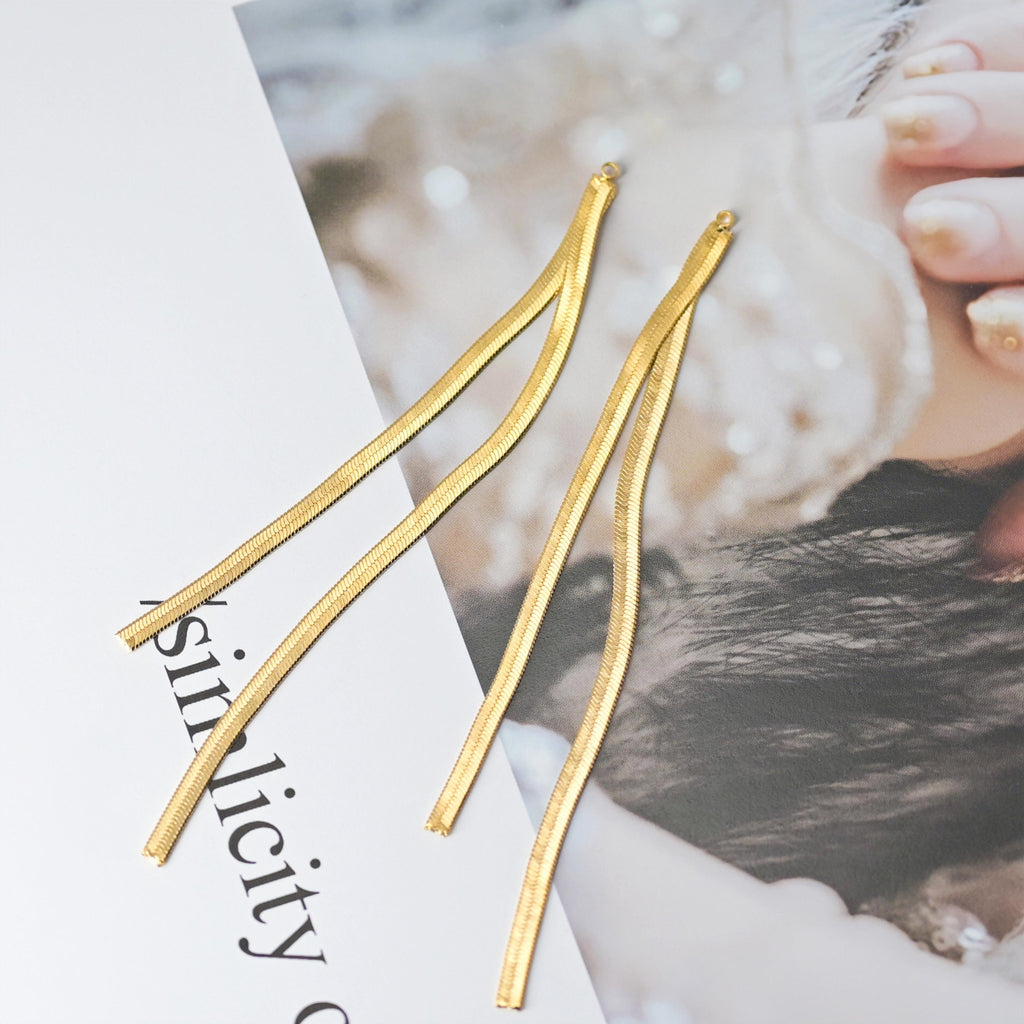 Gold Chain Tassel Pendant, Gold Snake Chain Charm, 18K Gold Plated Earring Chain Pendant, Earring Findings ZX352