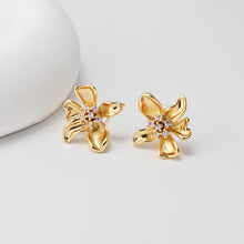 Load image into Gallery viewer, CZ Pave Flower Earrings Post With Loop, 18K Gold Plated, Nickel Free, S925 Silver Pin,Ear Stud Hypoallergenic Earring Findings D0477
