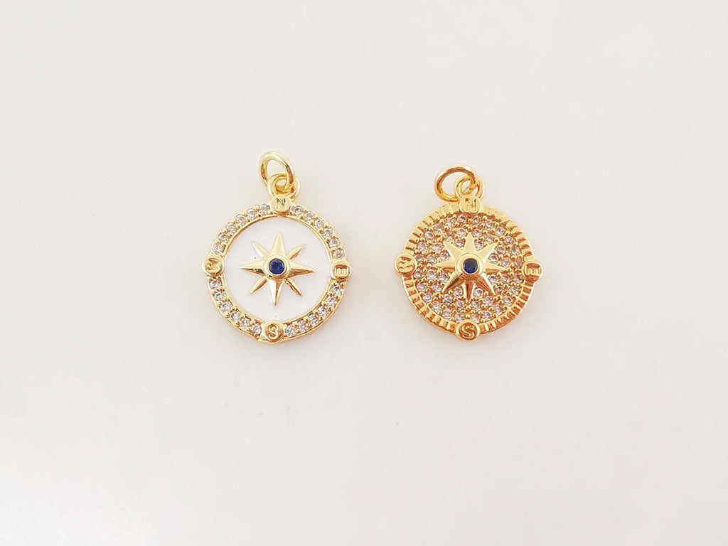 Enamel North Star Charms, Coin Cubic Pave Star Pendant, 18K Gold Plated, 13mm, Necklace Making Star Charms, Jewelry Findings S20236