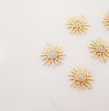 Load image into Gallery viewer, Dainty Sun Charm, Sunny Crystal Cubic Pendant, 18K Gold Plated Micro CZ Pave, 17mm, Necklace Making Charm, Jewelry Findings ZX074