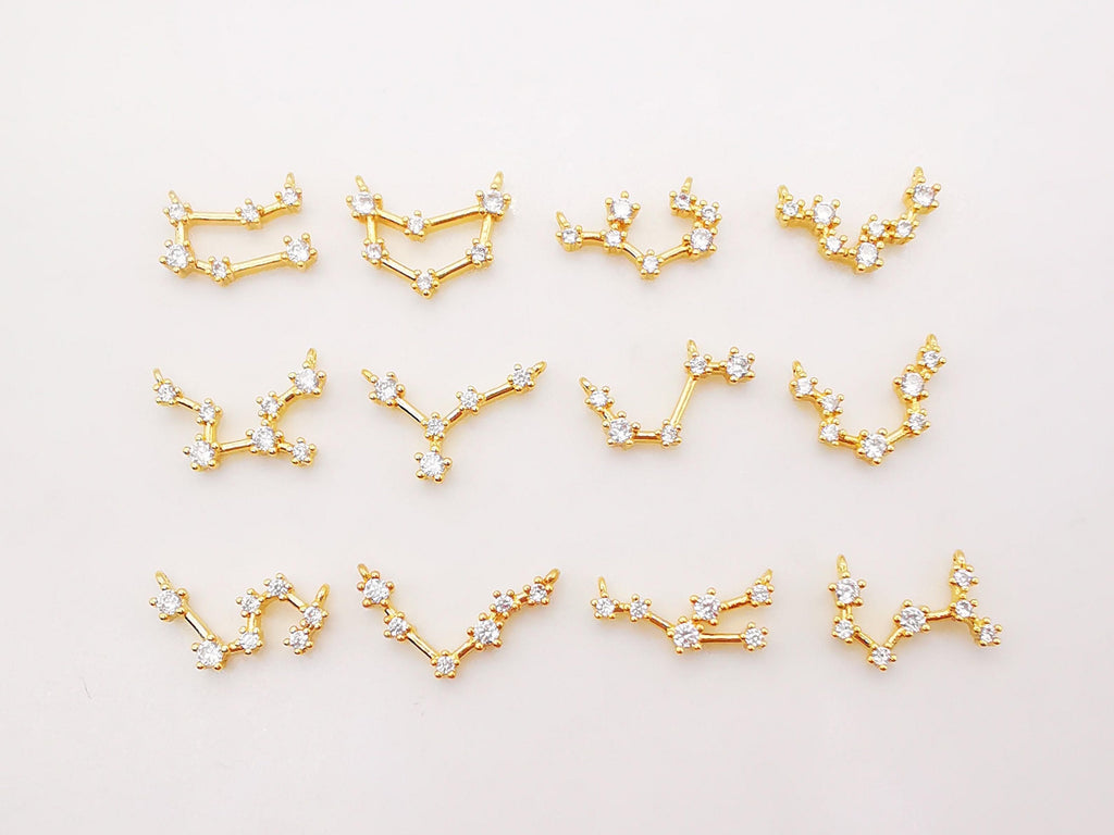 Zodiac Charms, Crystal Cubic Constellation Pendant, 18K Gold Plated Zodiac Sign, Necklace Making Charms, Birthday Gift Jewelry Findings S977