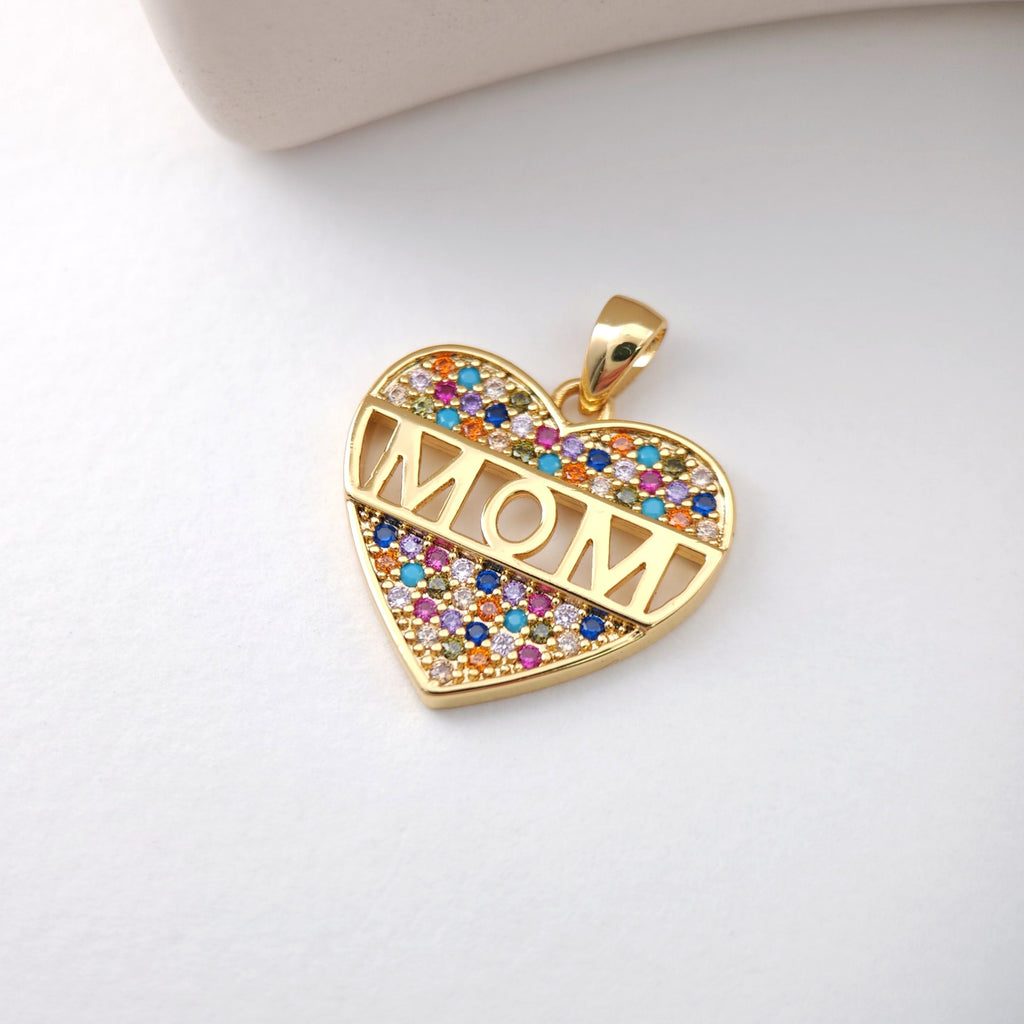 Gold LOVE Mama Pendant, Mom Pave Charm, 18K Gold Plated Brass, Necklace Making Charm, Jewelry Findings S1129