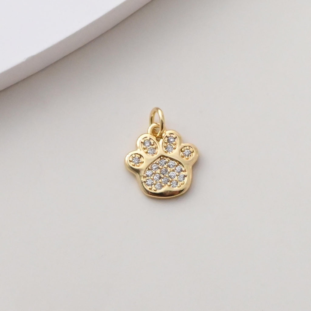 Pet Paw Charm, Rectangular Pendant, Pave CZ, Puppy Foot Charm, 18K Gold Plated, For Bracelet And Necklace Making, Jewelry Findings S1387