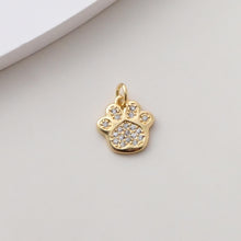 Load image into Gallery viewer, Pet Paw Charm, Rectangular Pendant, Pave CZ, Puppy Foot Charm, 18K Gold Plated, For Bracelet And Necklace Making, Jewelry Findings S1387