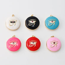 Load image into Gallery viewer, Locket Charm, Enamel Evil Eye, 18K Gold Plated Round Pendant, 25mm, Necklace Making Charm, Jewelry Findings S20295
